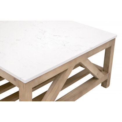 Essentials Bella Antique Spruce Coffee Table - Smoke Gray Pine, White Quartz