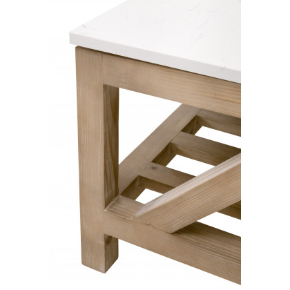 Essentials Bella Antique Spruce Coffee Table - Smoke Gray Pine, White Quartz