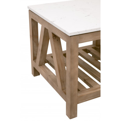 Essentials Bella Antique Spruce End Table - Smoke Gray Pine, White Quartz
