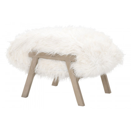 Essentials - Bella Antique Tibet Ottoman in White Fur