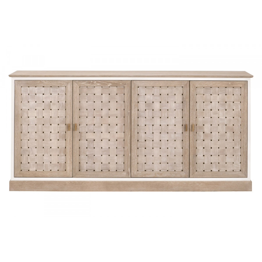 Essentials - Bella Antique Weave Media Sideboard in Smoke Gray, White Painted Oak