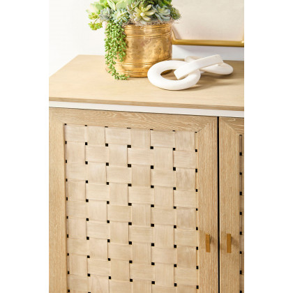 Essentials - Bella Antique Weave Media Sideboard in Smoke Gray, White Painted Oak