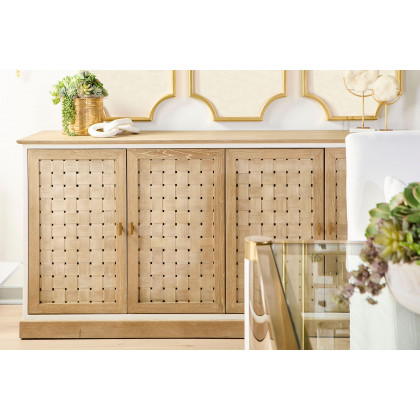 Essentials - Bella Antique Weave Media Sideboard in Smoke Gray, White Painted Oak
