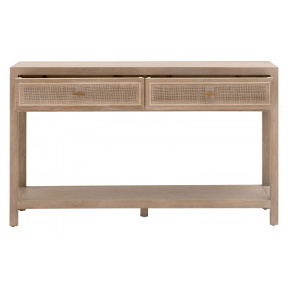 Essentials - Bella Antique Cane 2-Drawer Entry Console in Smoke Gray