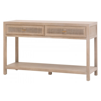 Essentials - Bella Antique Cane 2-Drawer Entry Console in Smoke Gray