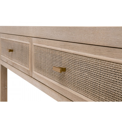 Essentials - Bella Antique Cane 2-Drawer Entry Console in Smoke Gray