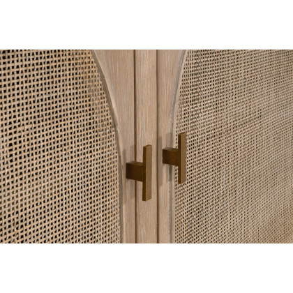 Essentials - Bella Antique Cane Storage Bookcase in Smoke Gray Oak, Smoke Gray Cane