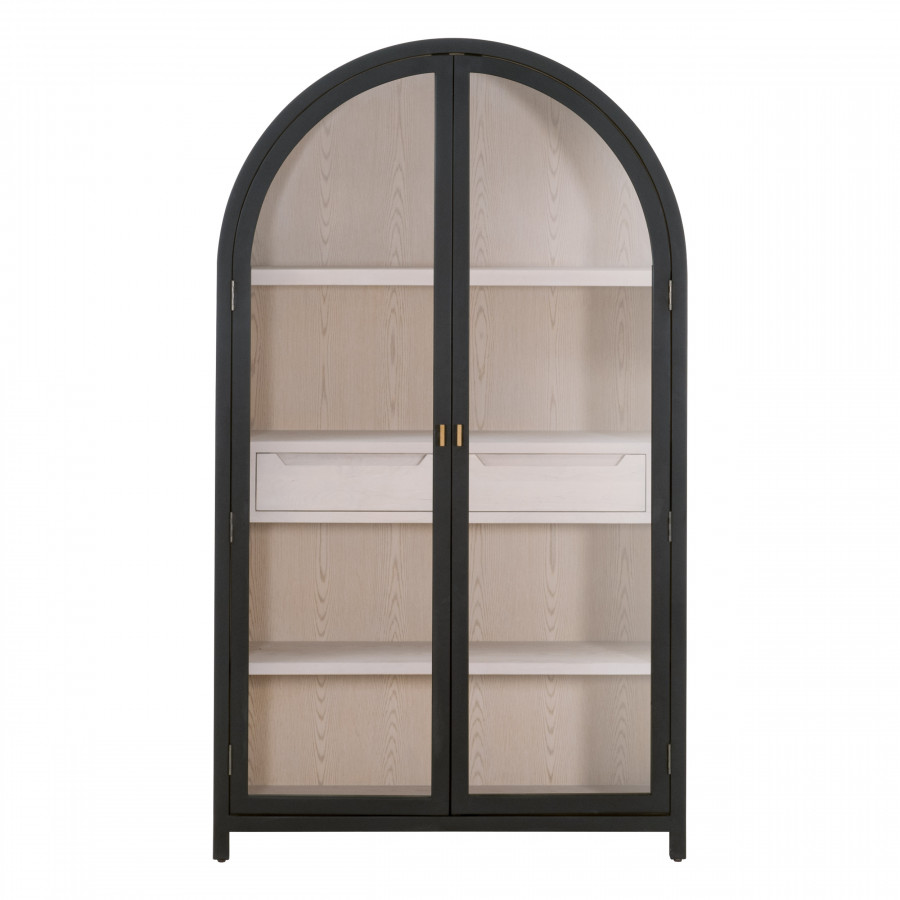 Essentials - Bella Antique Toulouse Display Cabinet in Black Birch, Natural Oak