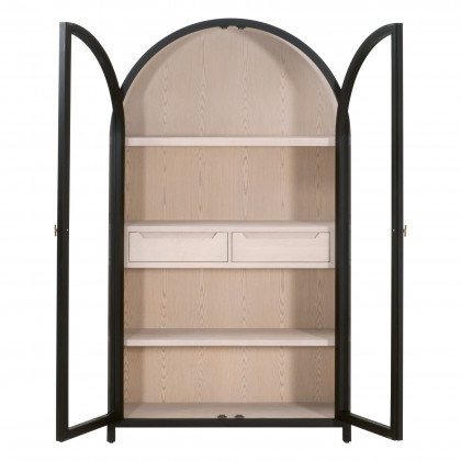 Essentials - Bella Antique Toulouse Display Cabinet in Black Birch, Natural Oak