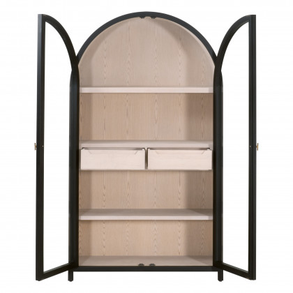 Essentials - Bella Antique Toulouse Display Cabinet in Black Birch, Natural Oak