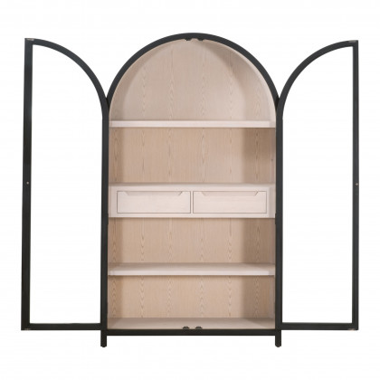 Essentials - Bella Antique Toulouse Display Cabinet in Black Birch, Natural Oak