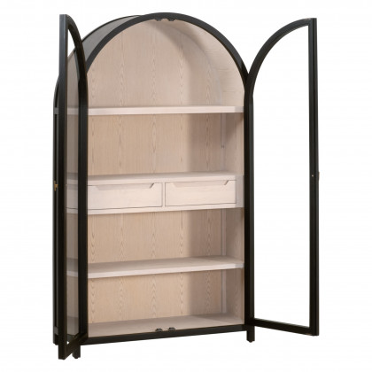 Essentials - Bella Antique Toulouse Display Cabinet in Black Birch, Natural Oak