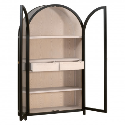 Essentials - Bella Antique Toulouse Display Cabinet in Black Birch, Natural Oak