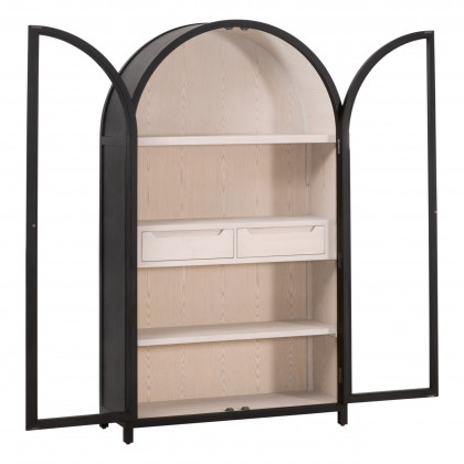 Essentials - Bella Antique Toulouse Display Cabinet in Black Birch, Natural Oak
