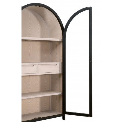 Essentials - Bella Antique Toulouse Display Cabinet in Black Birch, Natural Oak