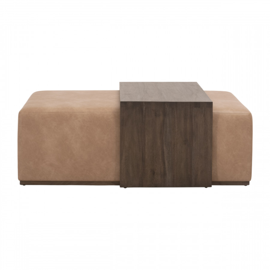 Essentials - Sample Dovetail Upholstered Coffee Table in Ivanhoe Toast, Burnished Brown Acacia
