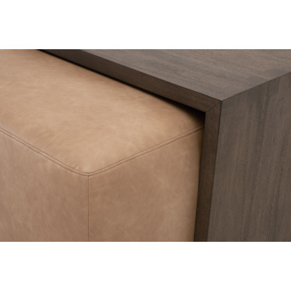 Essentials - Sample Dovetail Upholstered Coffee Table in Ivanhoe Toast, Burnished Brown Acacia