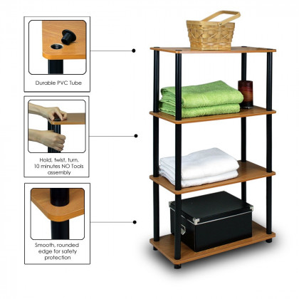 FaFurn - 4-Tier Storage Shelves Display Rack Bookcase in Cherry