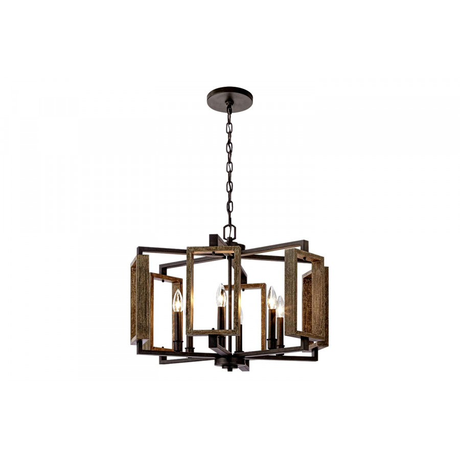 FaFurn - 6-Light Dimmable Aged Bronze Farmhouse Pendant with Wood Accents Chandelier