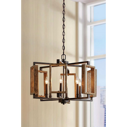 FaFurn - 6-Light Dimmable Aged Bronze Farmhouse Pendant with Wood Accents Chandelier