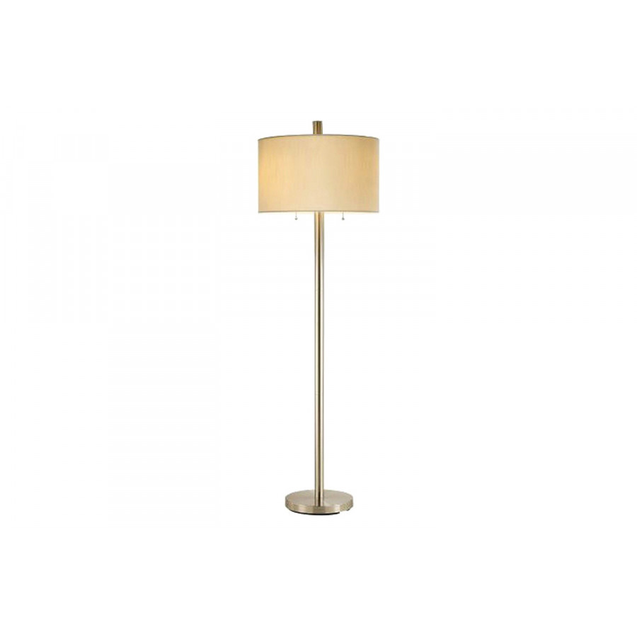 FaFurn - Contemporary Satin Steel Floor with Oversized White Silk-Like Drum Shade