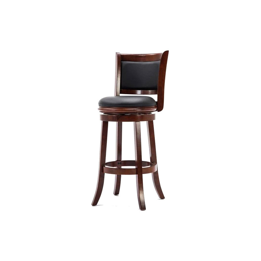FaFurn 29-Inch Solid Wood Bar Stool with Faux Leather Swivel Seat - Cherry