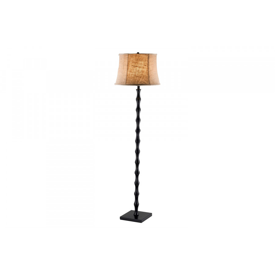 FaFurn - Traditional Floor Lamp with Black Metal Pole and Brown Burlap Bell Shade