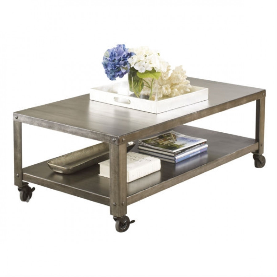 FaFurn - Modern Coffee Table with Locking Caster Wheels in Metal