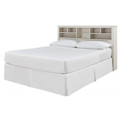 FaFurn - Queen Size Farmhouse Storage Headboard in Rustic White Wood Finish