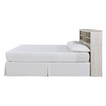 FaFurn - Queen Size Farmhouse Storage Headboard in Rustic White Wood Finish