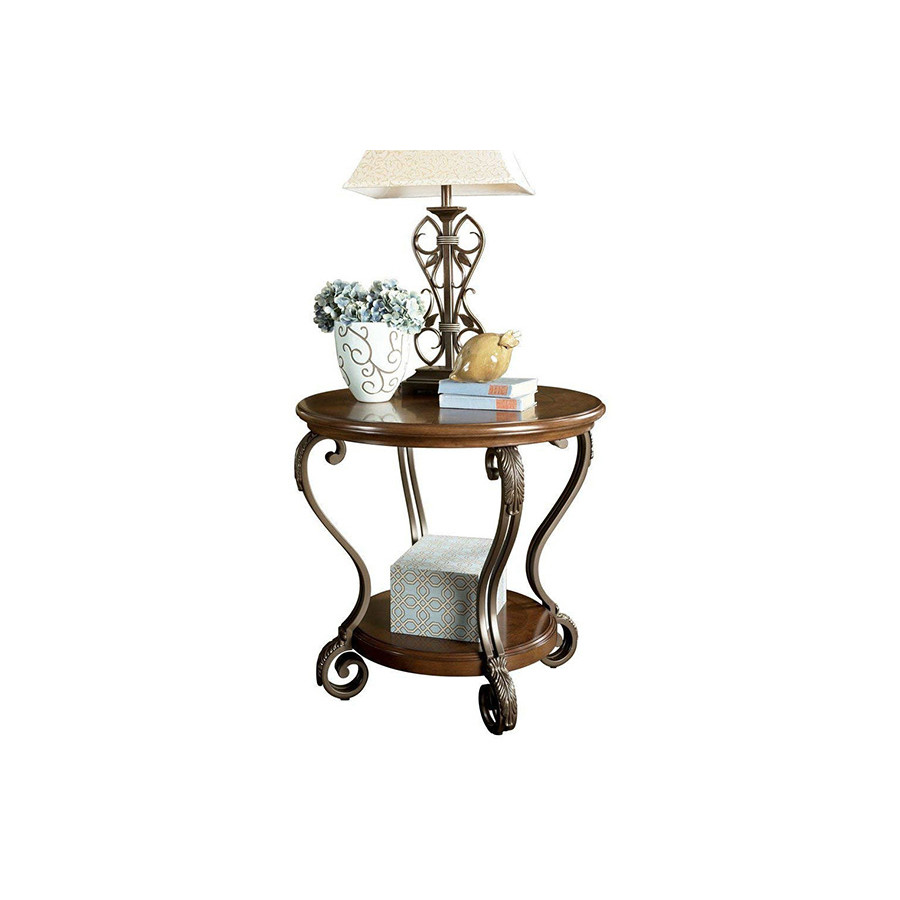 FaFurn - Accent End Table Nightstand in Brown Wood with Scrolling Metal Legs