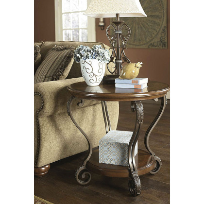 FaFurn - Accent End Table Nightstand in Brown Wood with Scrolling Metal Legs