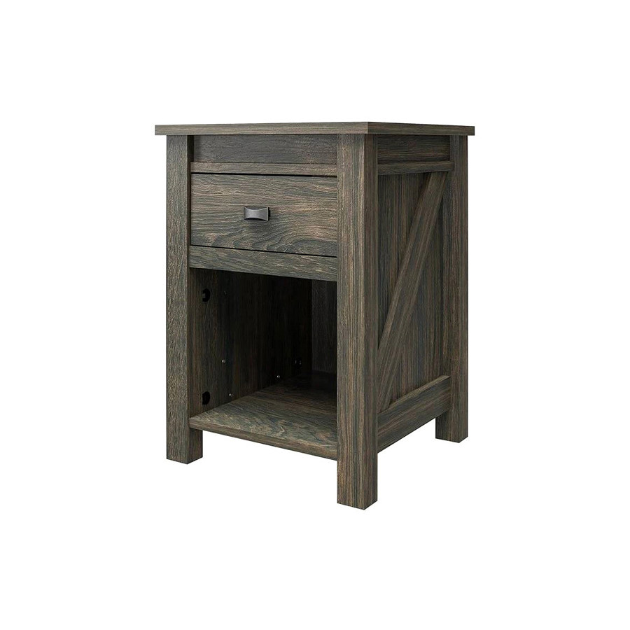 FaFurn Farmhouse 1-Drawer Bedroom Nightstand with Open Shelf - Gray Oak