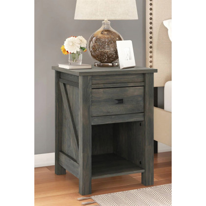 FaFurn Farmhouse 1-Drawer Bedroom Nightstand with Open Shelf - Gray Oak