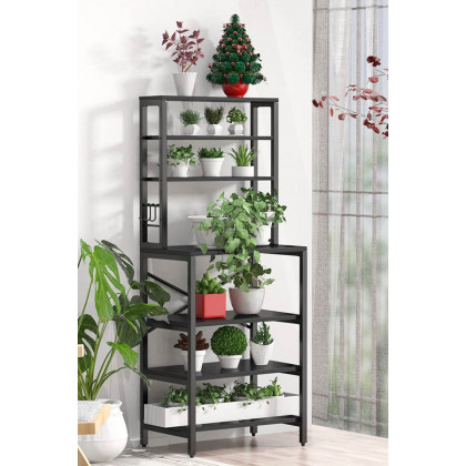 FaFurn - Modern Metal Wood Kitchen Baker'S Rack Shelf Microwave Stand