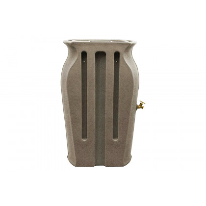 FaFurn 50-Gallon Plastic Urn Rain Barrel with Planter Top - Gray Sand