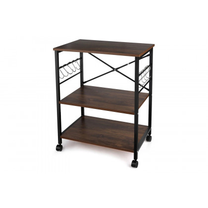 FaFurn - Modern Industrial Black Metal Brown Wood Kitchen Baker'S Rack Microwave Cart