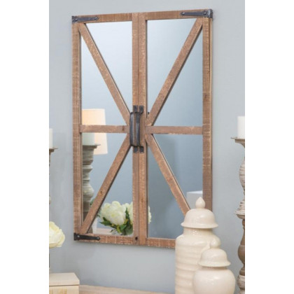 FaFurn - Rustic Vintage Faux Barn Doors Farmhouse Wall Mirror