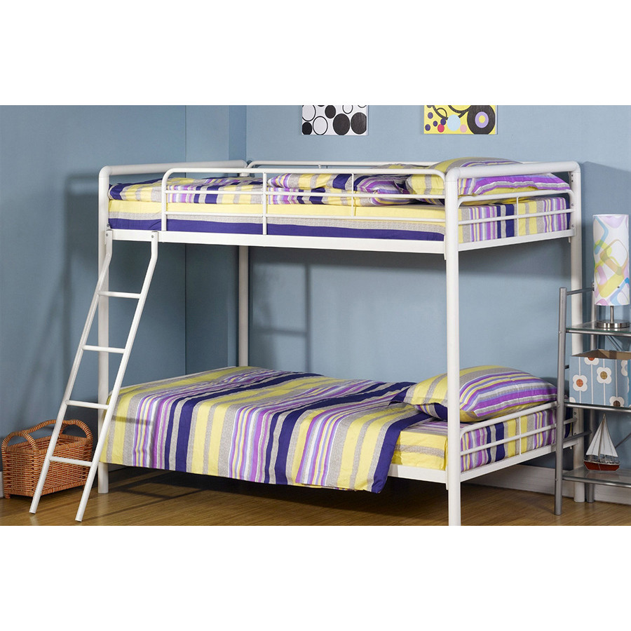 FaFurn - Twin Over Twin Bunk Bed with Ladder in White Metal Finish