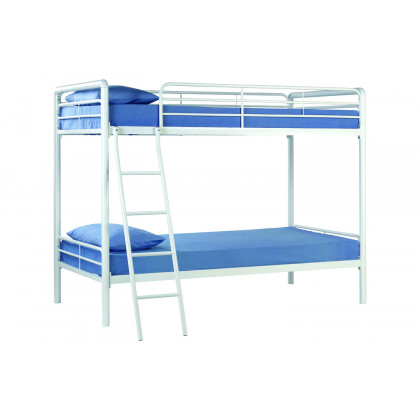 FaFurn - Twin Over Twin Bunk Bed with Ladder in White Metal Finish