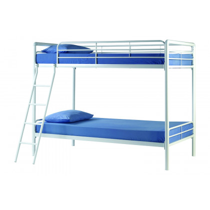 FaFurn - Twin Over Twin Bunk Bed with Ladder in White Metal Finish