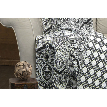 FaFurn - 3-Piece Quilt Set 100% Cotton in Black/White Damask
