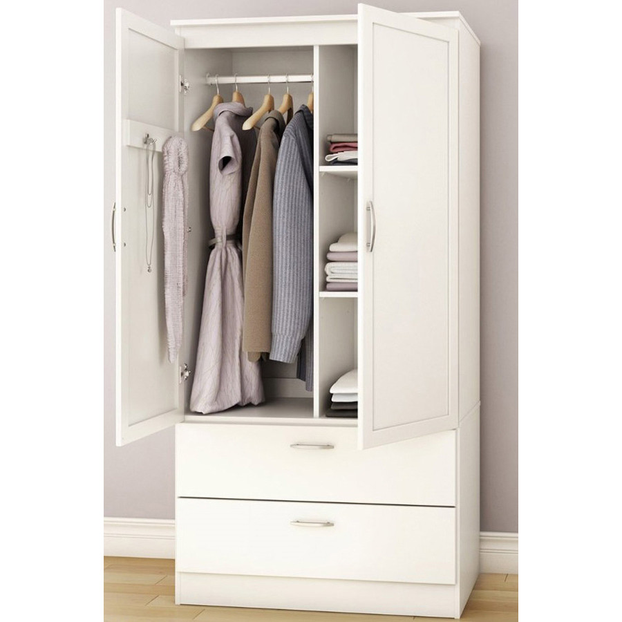 FaFurn - White Armoire Bedroom Clothes Storage Wardrobe Cabinet with 2 Drawers