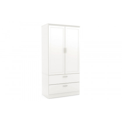FaFurn - White Armoire Bedroom Clothes Storage Wardrobe Cabinet with 2 Drawers