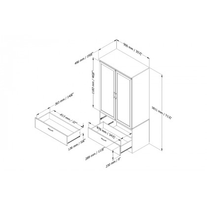 FaFurn - White Armoire Bedroom Clothes Storage Wardrobe Cabinet with 2 Drawers