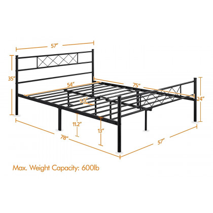FaFurn Traditional Powder Coated Slatted Metal Platform Bed - Full Size