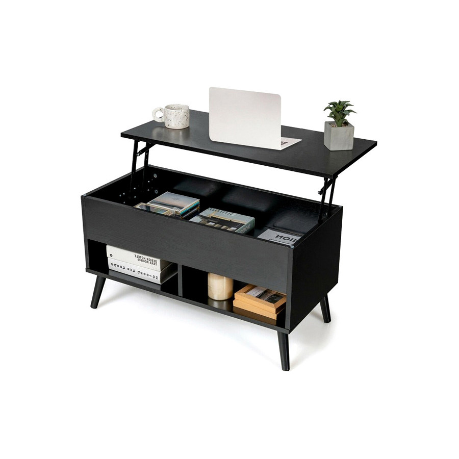 FaFurn Mid-Century Lift-Top Coffee Table Sofa Laptop Desk Wood Finish - Black