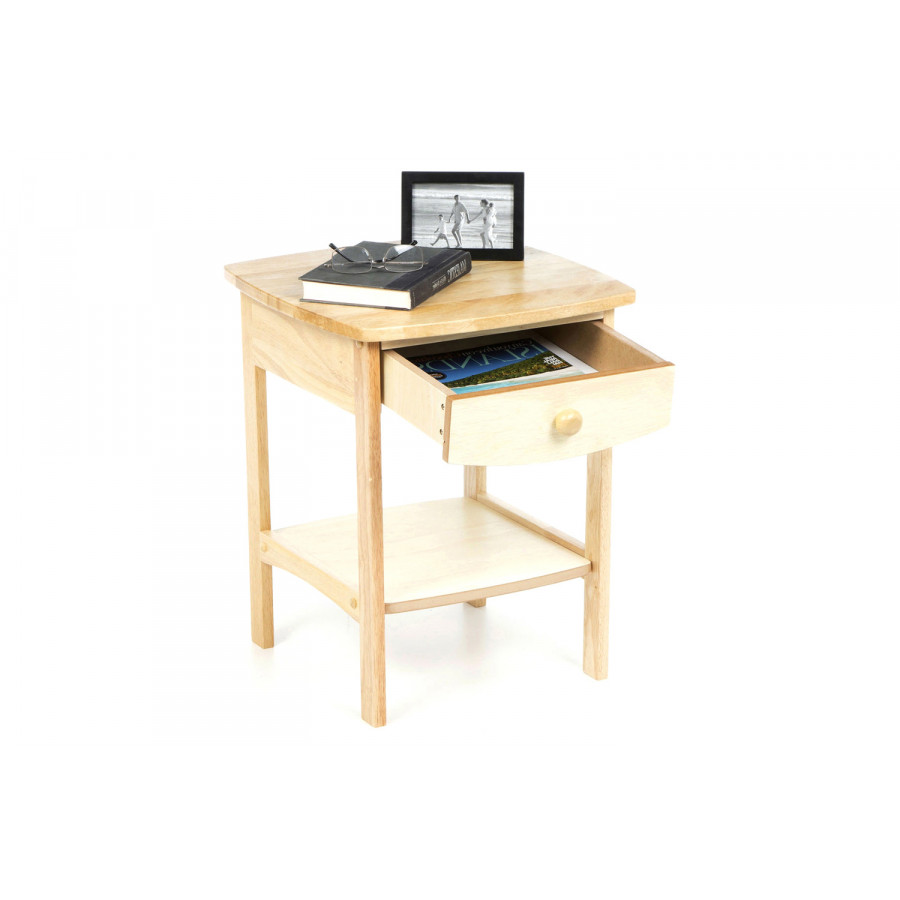 FaFurn - Natural Wood Finish 1-Drawer Bedroom End Table Nightstand