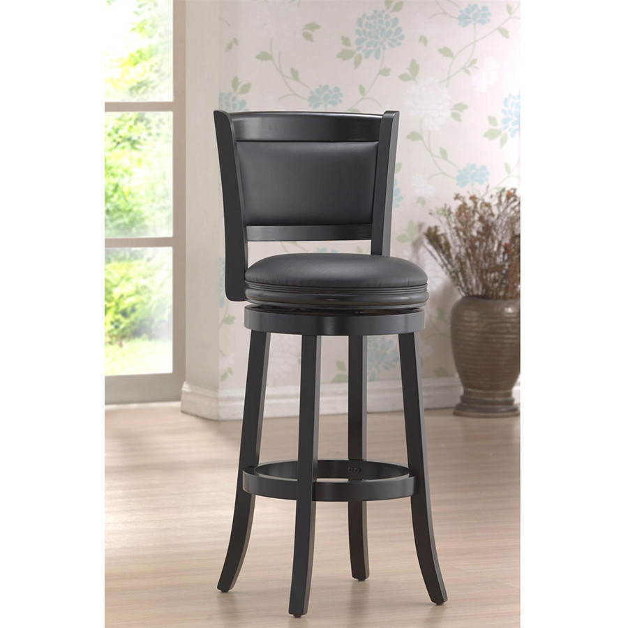 FaFurn 29-Inch Solid Wood Bar Stool with Faux Leather Swivel Seat - Black