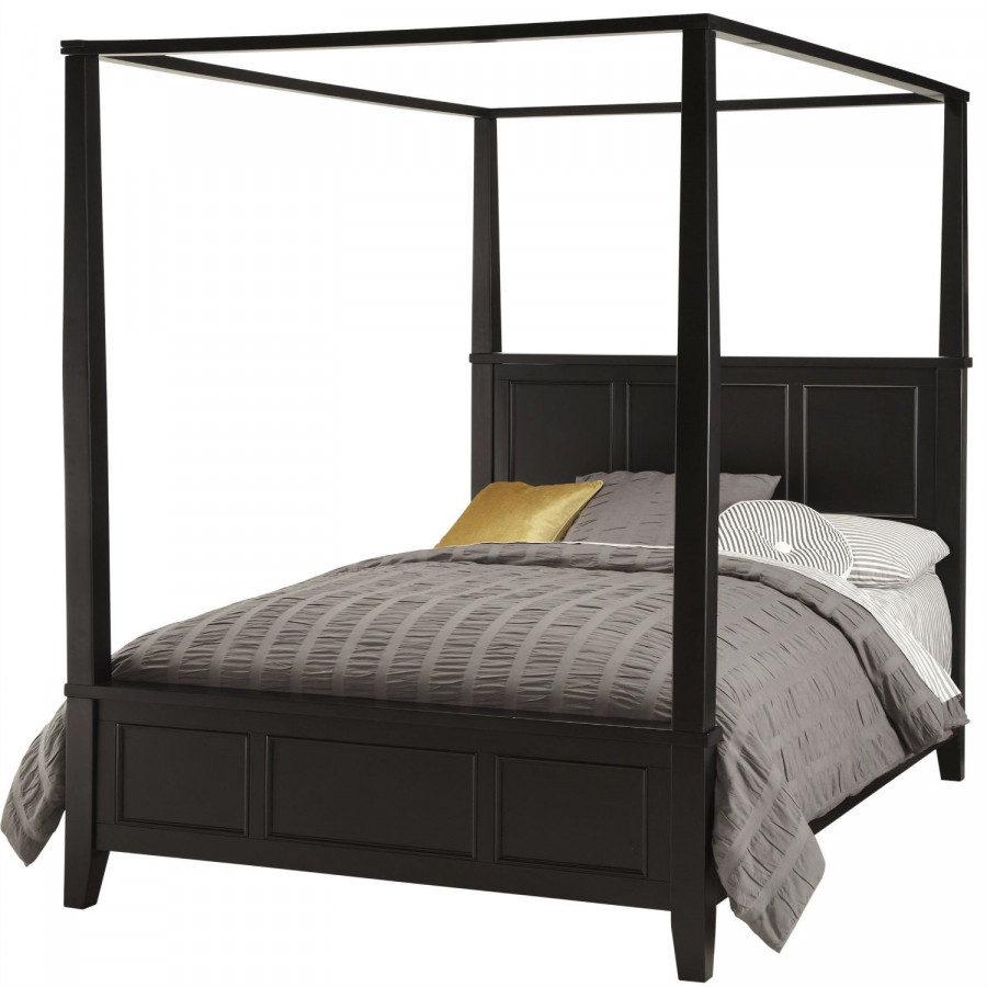 FaFurn Queen Size Canopy Bed Frame - Black, Wood